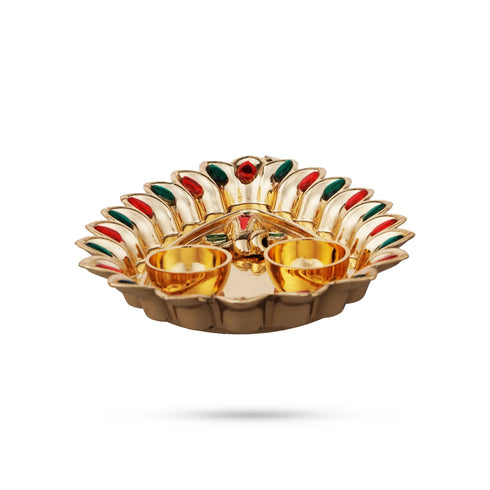 Giri Decorated Plate With Two Chandan Cup Haldi Kumkum Plate For Home